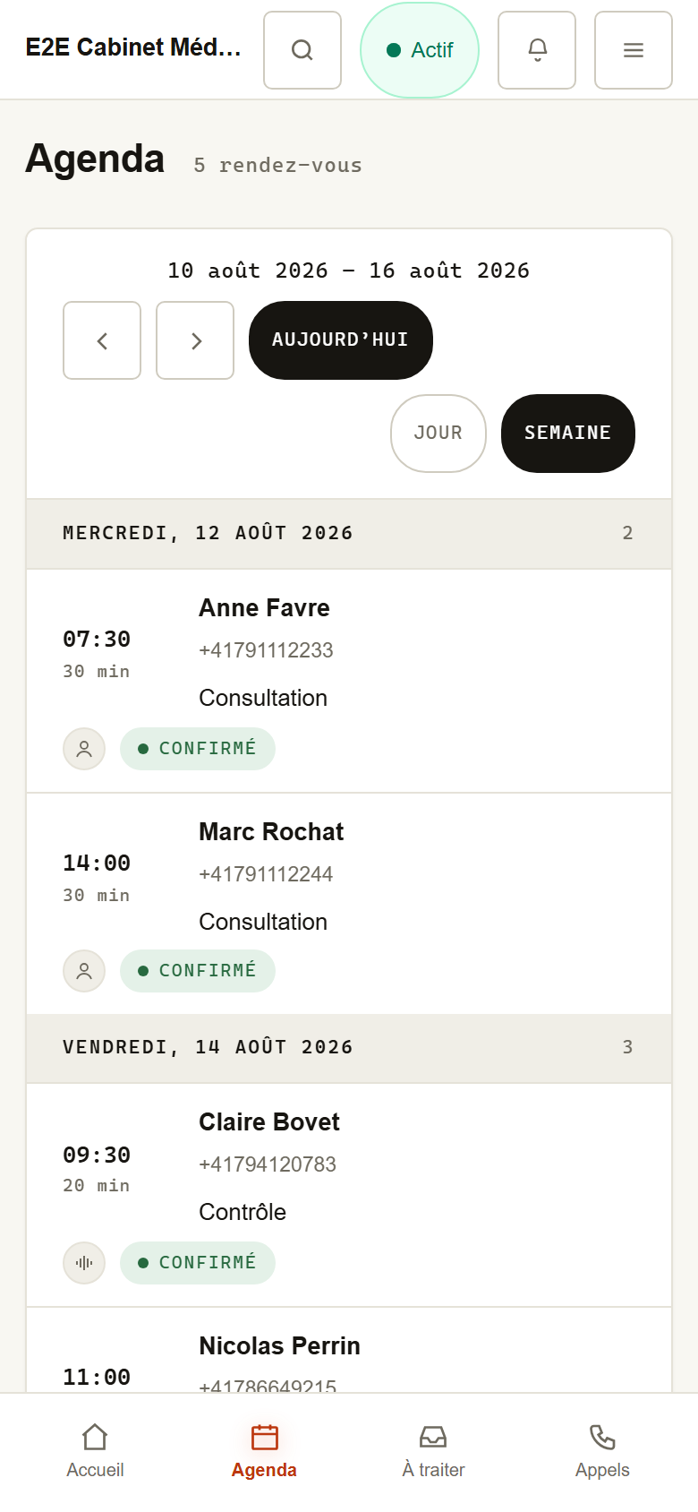 Le rendez-vous dans l’agenda